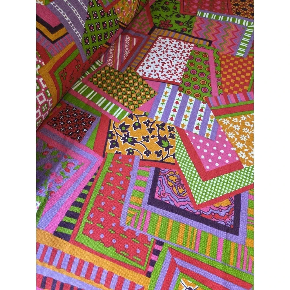 Bates Bedspreads Patchwork 60s 70s Funky Bright Double Fringe Curtains Lot